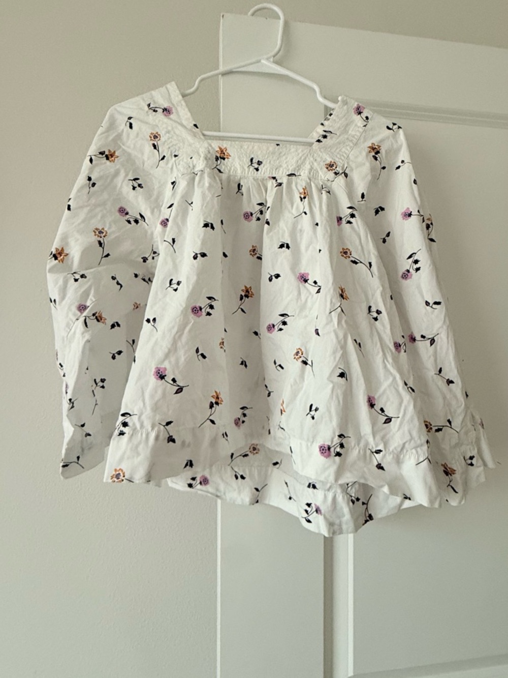 Madewell White Floral Blouse with Pink & Mustard Accents